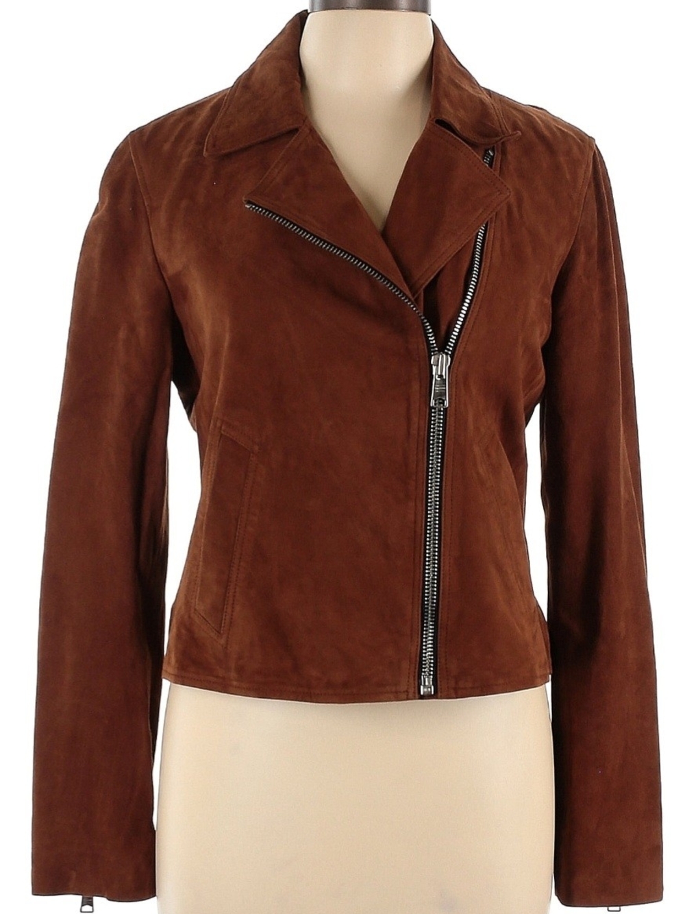 All Saints Suede Zip Moto Jacket in Brown